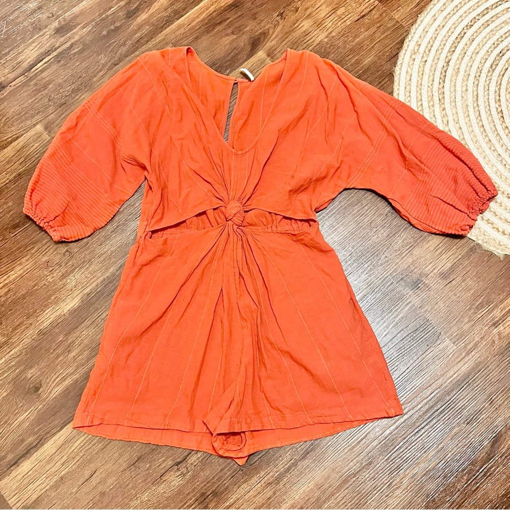 Free People Vibrant Orange Knot Front Romper